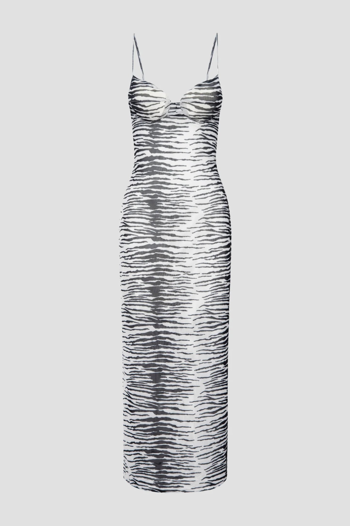Glam Monochrome Zebra Print Backless Midi Dress