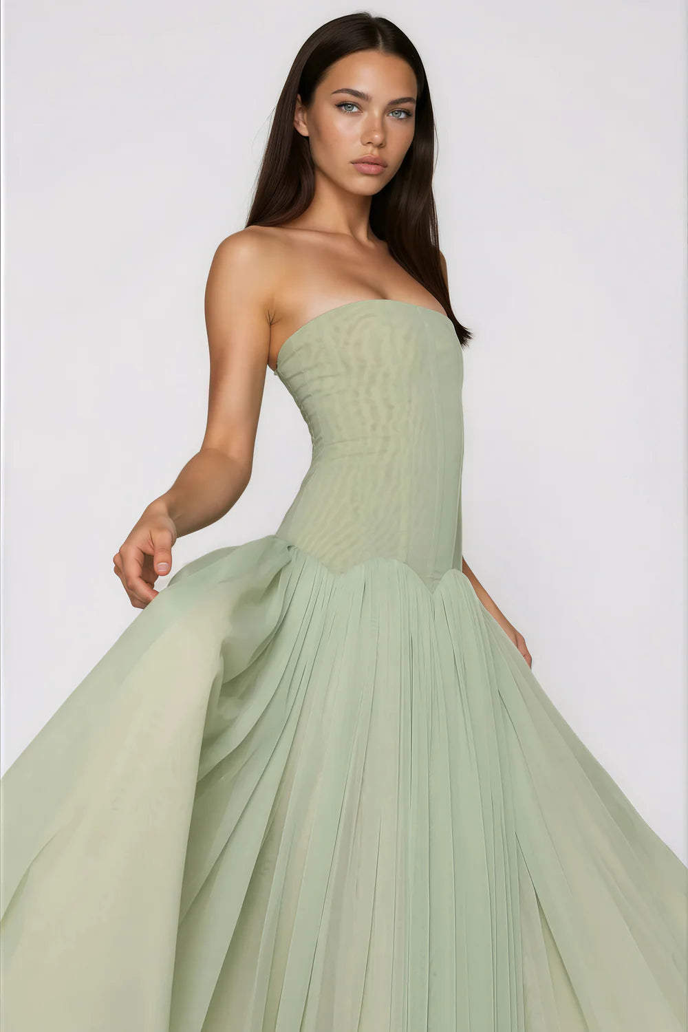 Sage Green Strapless Corset Maxi Gown