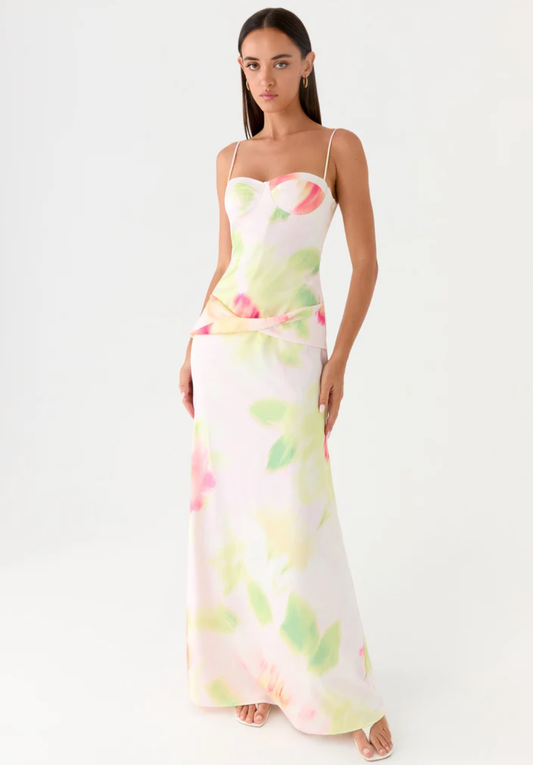 Watercolor Floral Cami Bodycon Maxi Dress