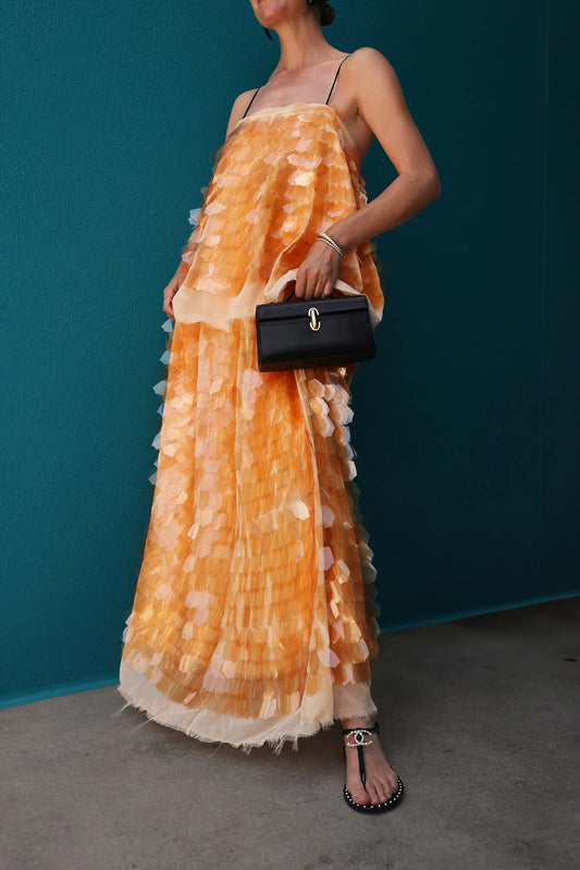 Embellished Shard Sequin Layered Cami Maxi Dress In Peach