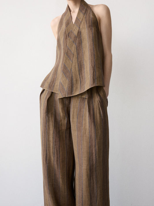 Striped Linen Vest + Wide-Leg Pants