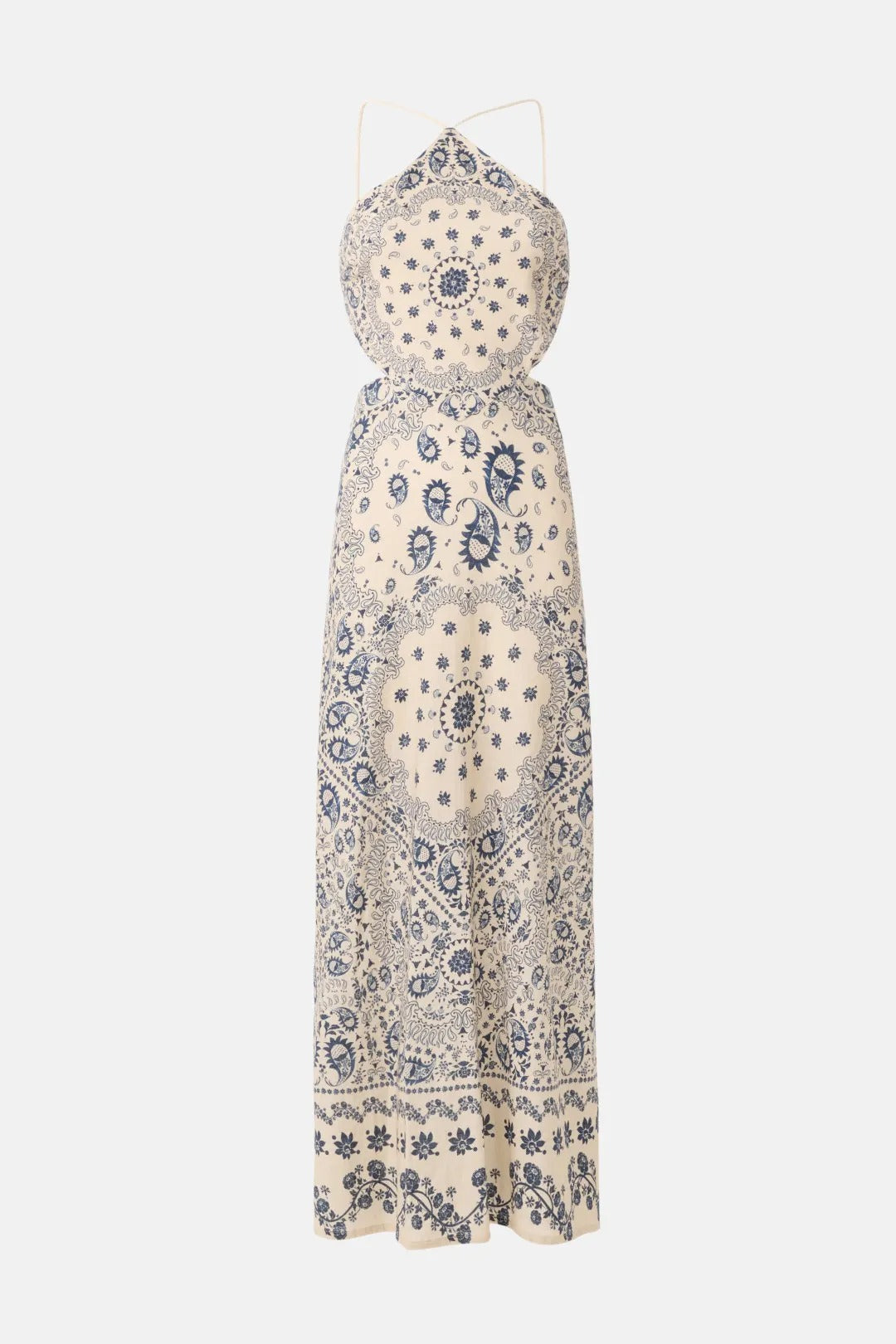 Paisley Print Halter Neck Open Back Maxi Dress