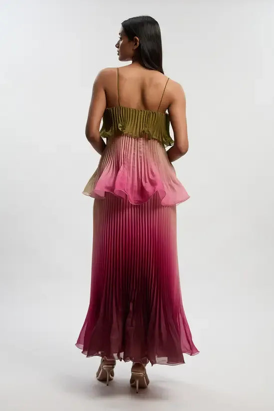 Petite Pleated Slub Organdie Peplum Woven Maxi Dress