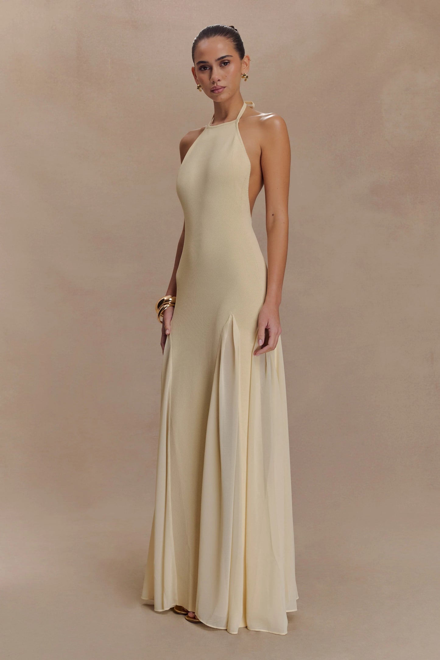 Knit And Mesh Halter Maxi Dress