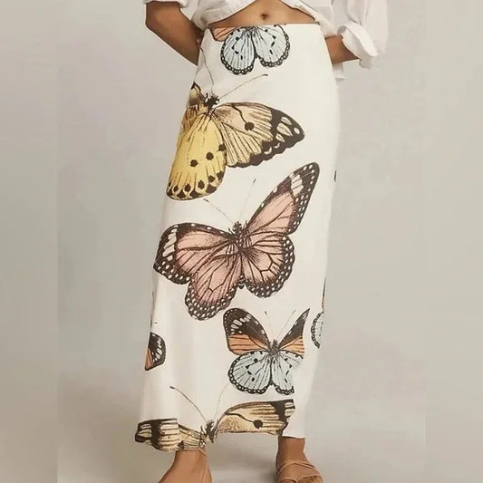 Summer-Ready Butterfly Print Satin Skirt