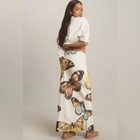 Summer-Ready Butterfly Print Satin Skirt