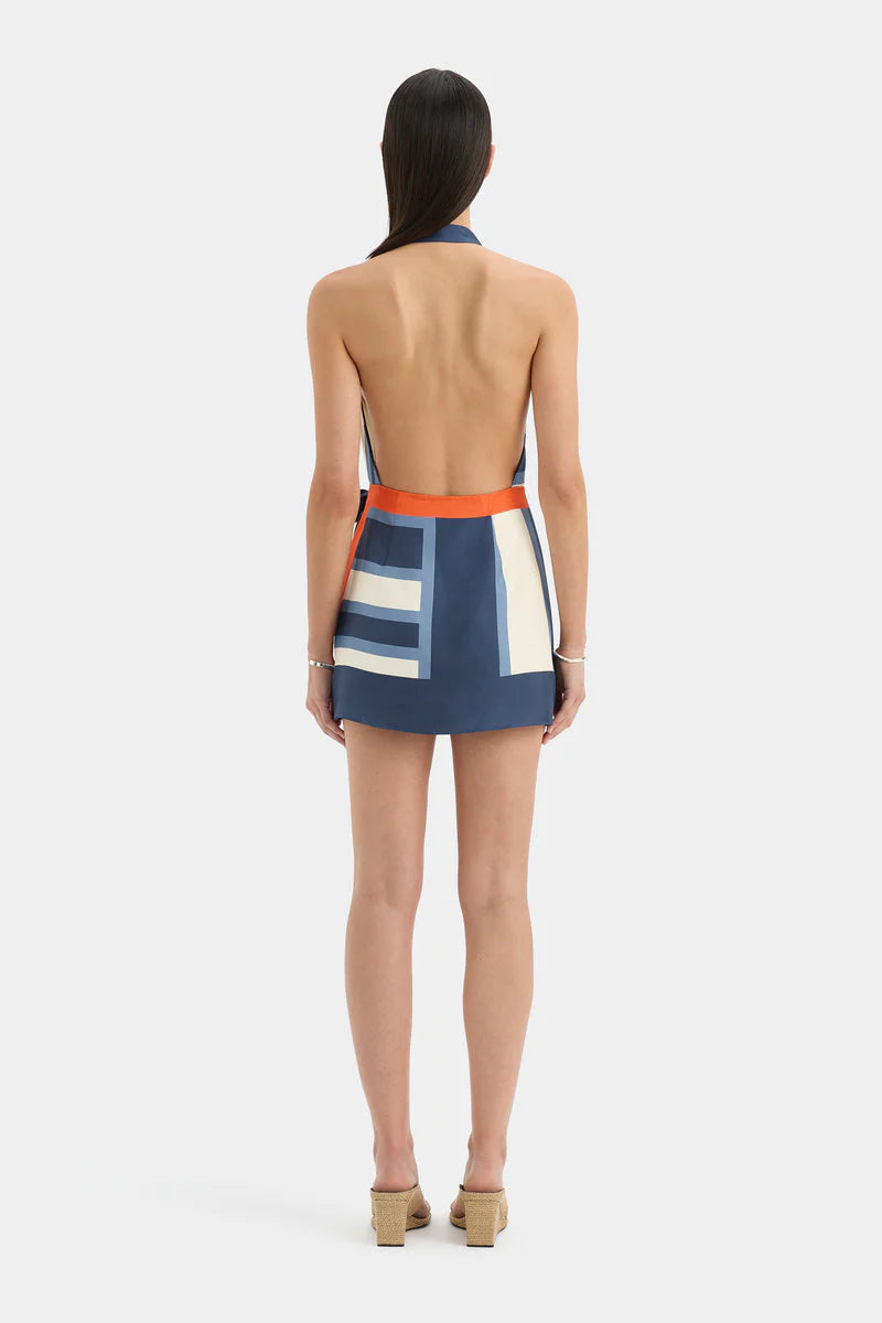 Color Block Halter Neck Wrap Mini Dress