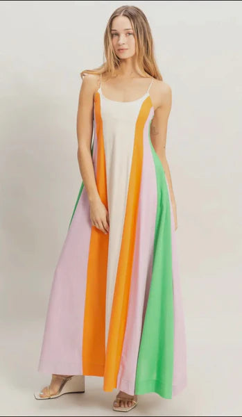 Vibrant Stripe Spaghetti Strap Sundress