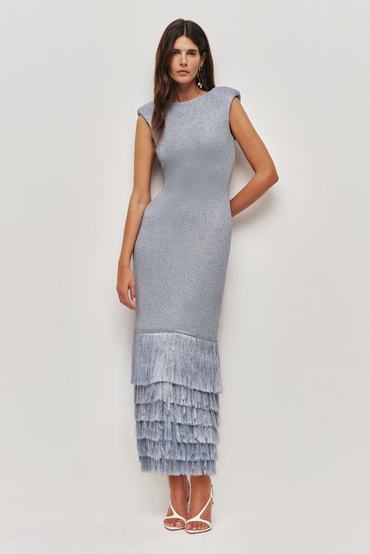 Tiered Fringe Metallic Maxi Dress ✨
