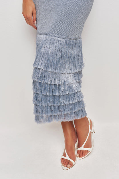 Tiered Fringe Metallic Maxi Dress ✨