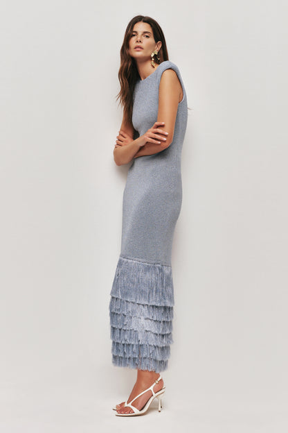 Tiered Fringe Metallic Maxi Dress ✨