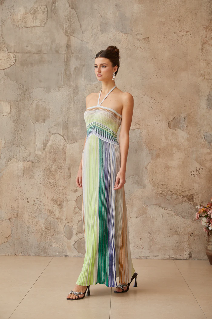 Serelith Metallic Knit Backless Maxi Dress
