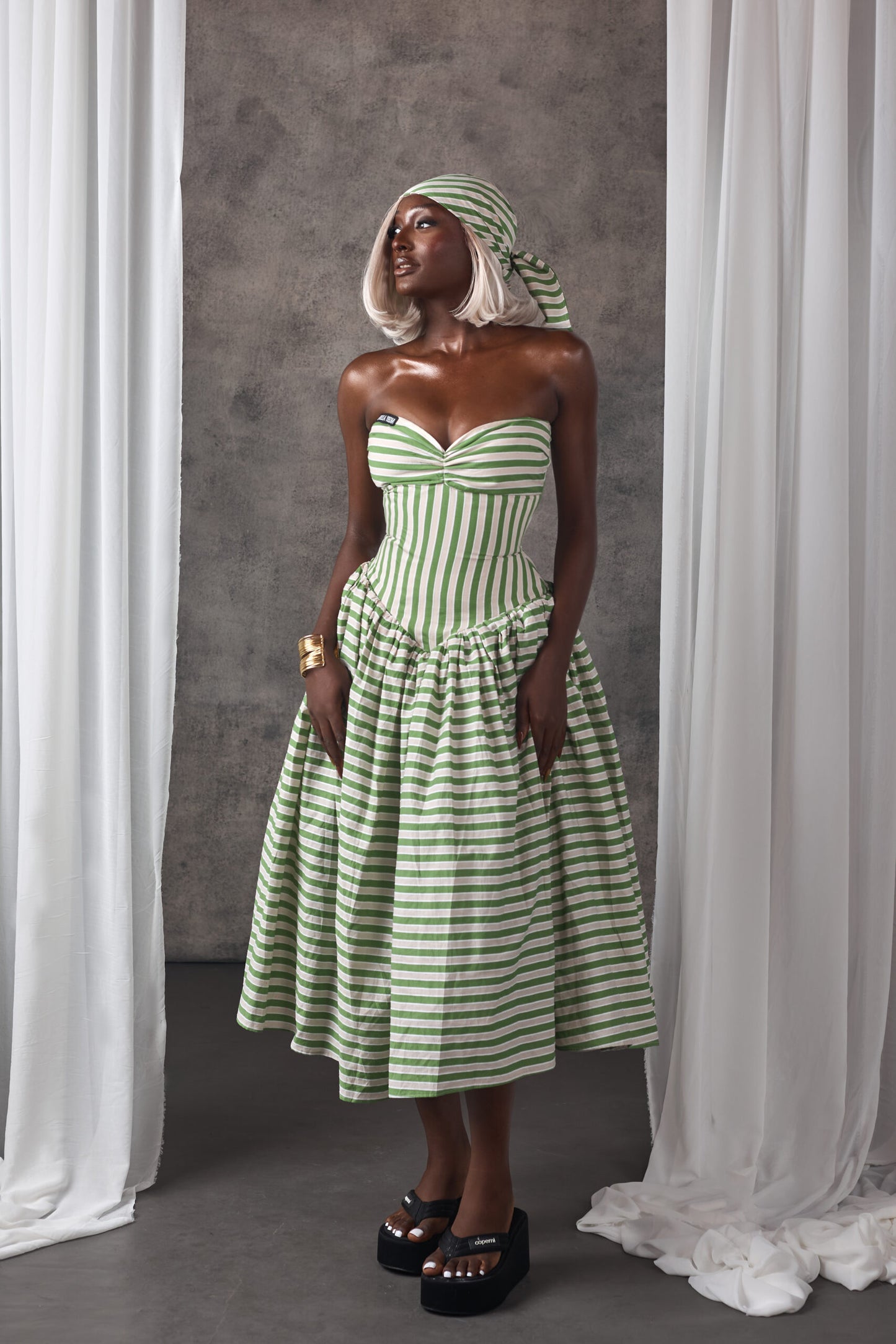 Chic Green & White Stripe Bustier Dress
