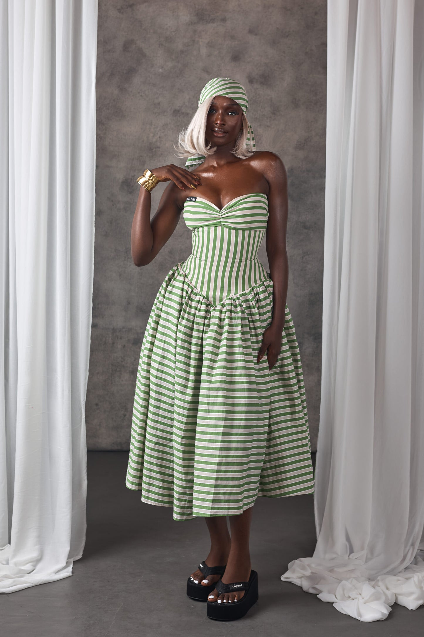 Chic Green & White Stripe Bustier Dress