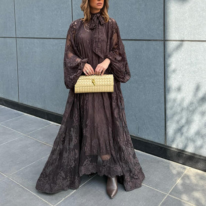 Vietnamese-style Embroidered Heavy-duty Long-sleeve Loose Ruffle Dress