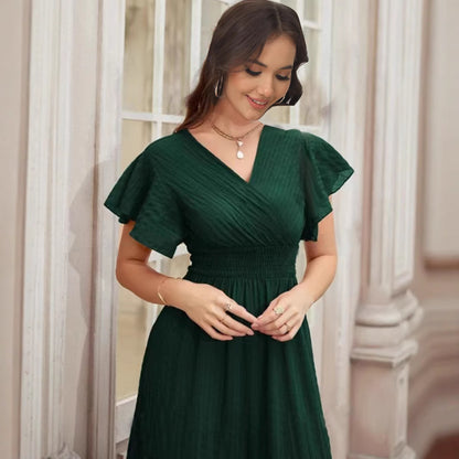 Elegant And Fashionable Dark-pattern Embossed Cross-neckline Dress