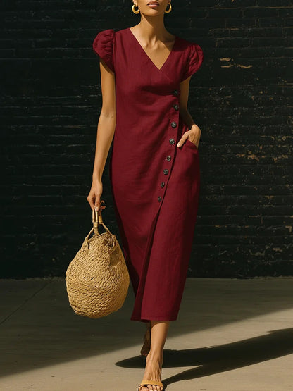 Women's Casual V-Neck Short-Sleeve Dress