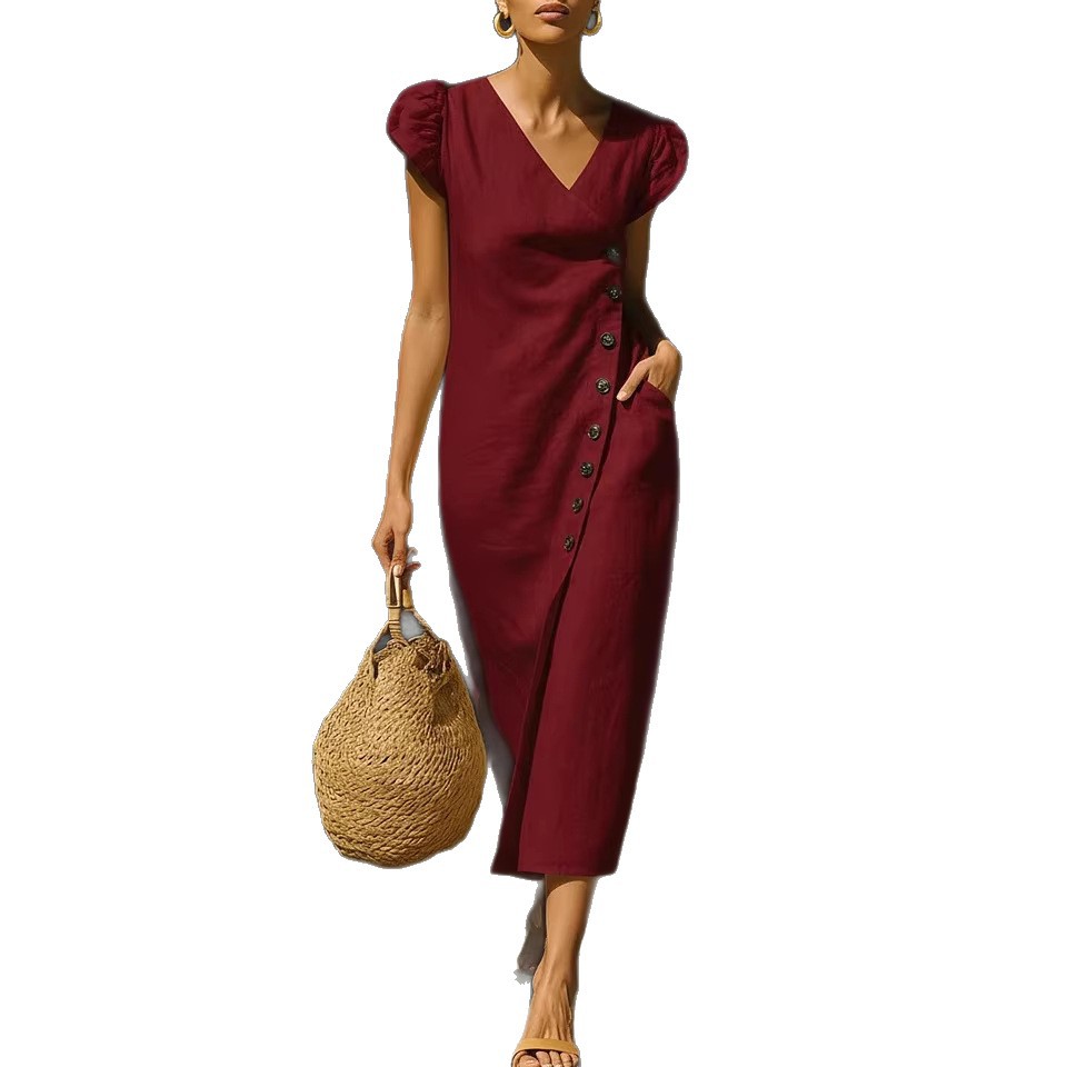 Women's Casual V-Neck Short-Sleeve Dress