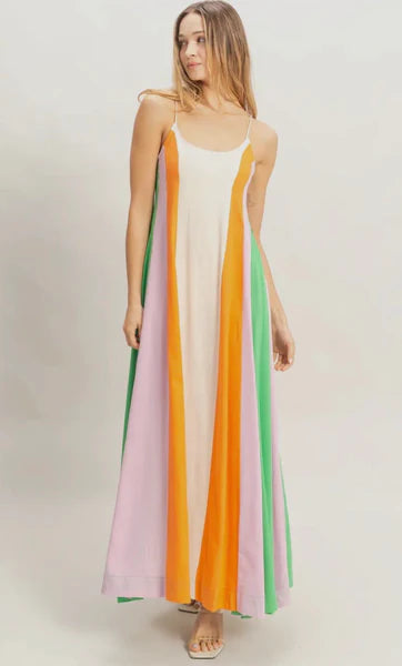 Vibrant Stripe Spaghetti Strap Sundress