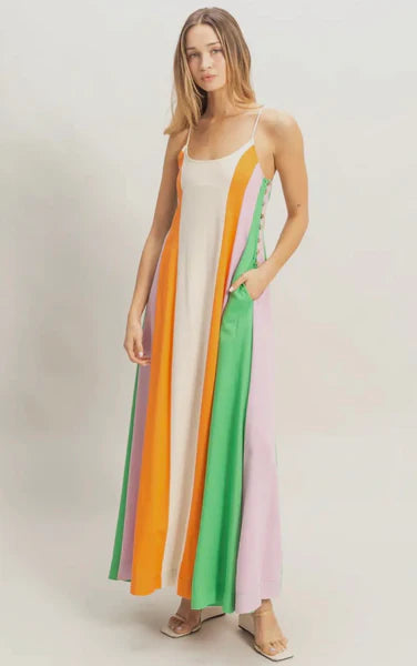 Vibrant Stripe Spaghetti Strap Sundress
