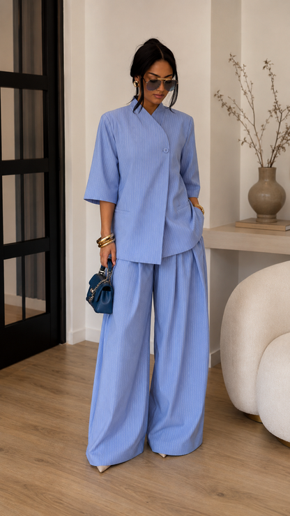 Celeste Pinstripe Palazzo Set