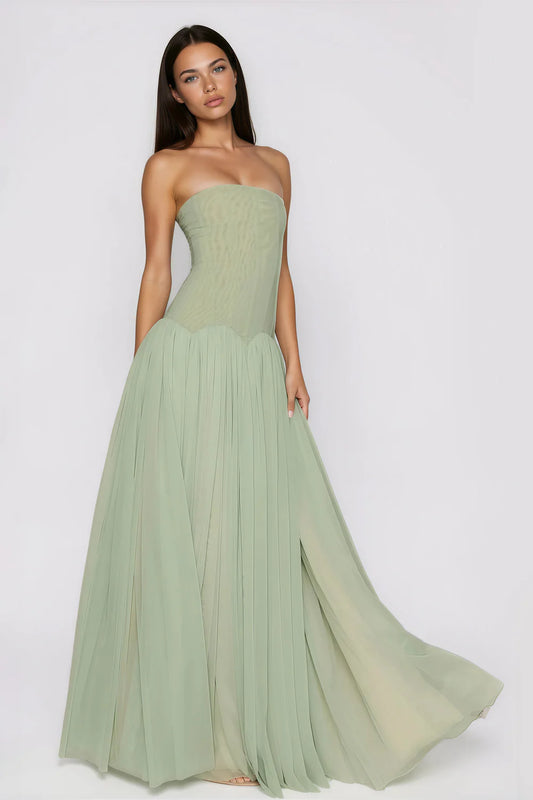 Sage Green Strapless Corset Maxi Gown