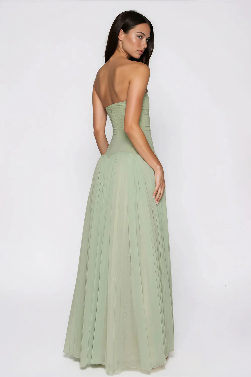 Sage Green Strapless Corset Maxi Gown