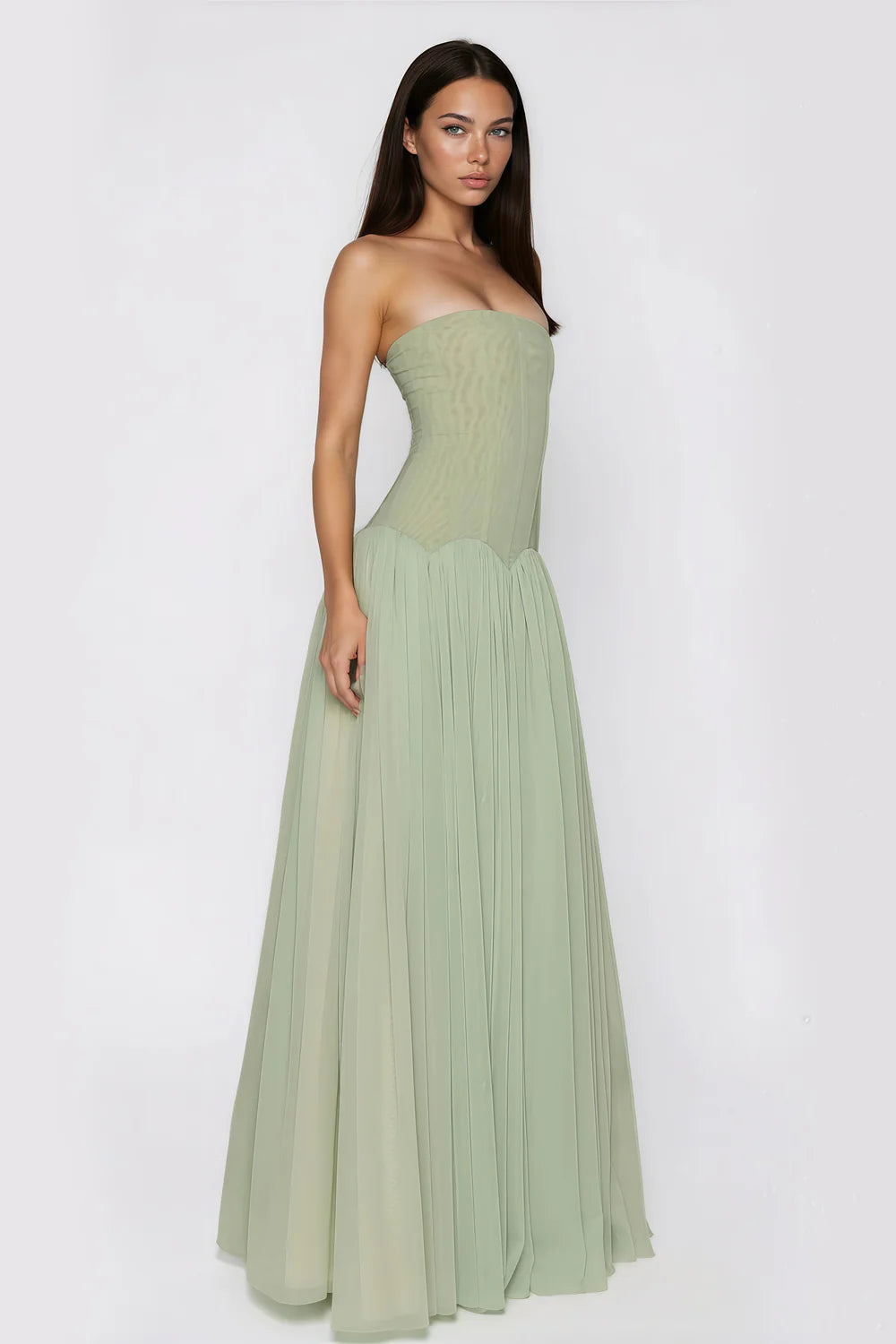 Sage Green Strapless Corset Maxi Gown