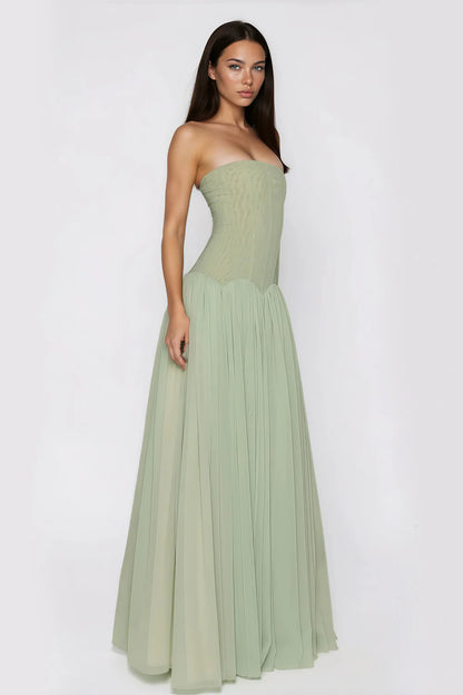 Sage Green Strapless Corset Maxi Gown