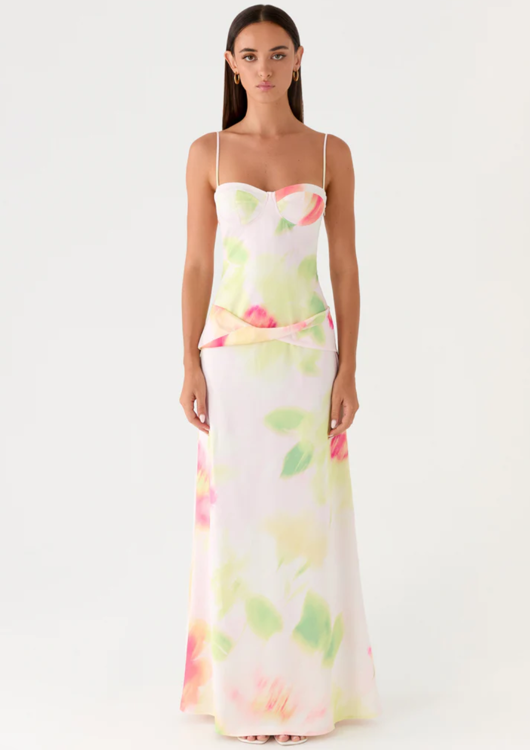 Watercolor Floral Cami Bodycon Maxi Dress
