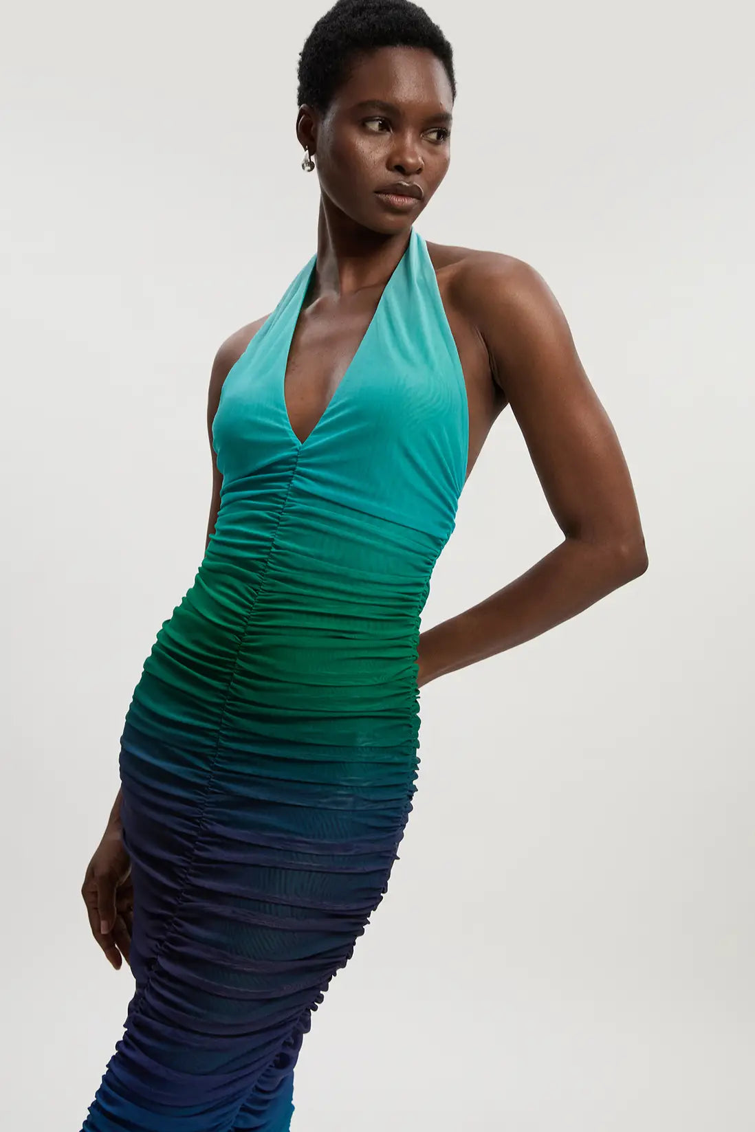 Ocean Ombré Ruched Halter Dress