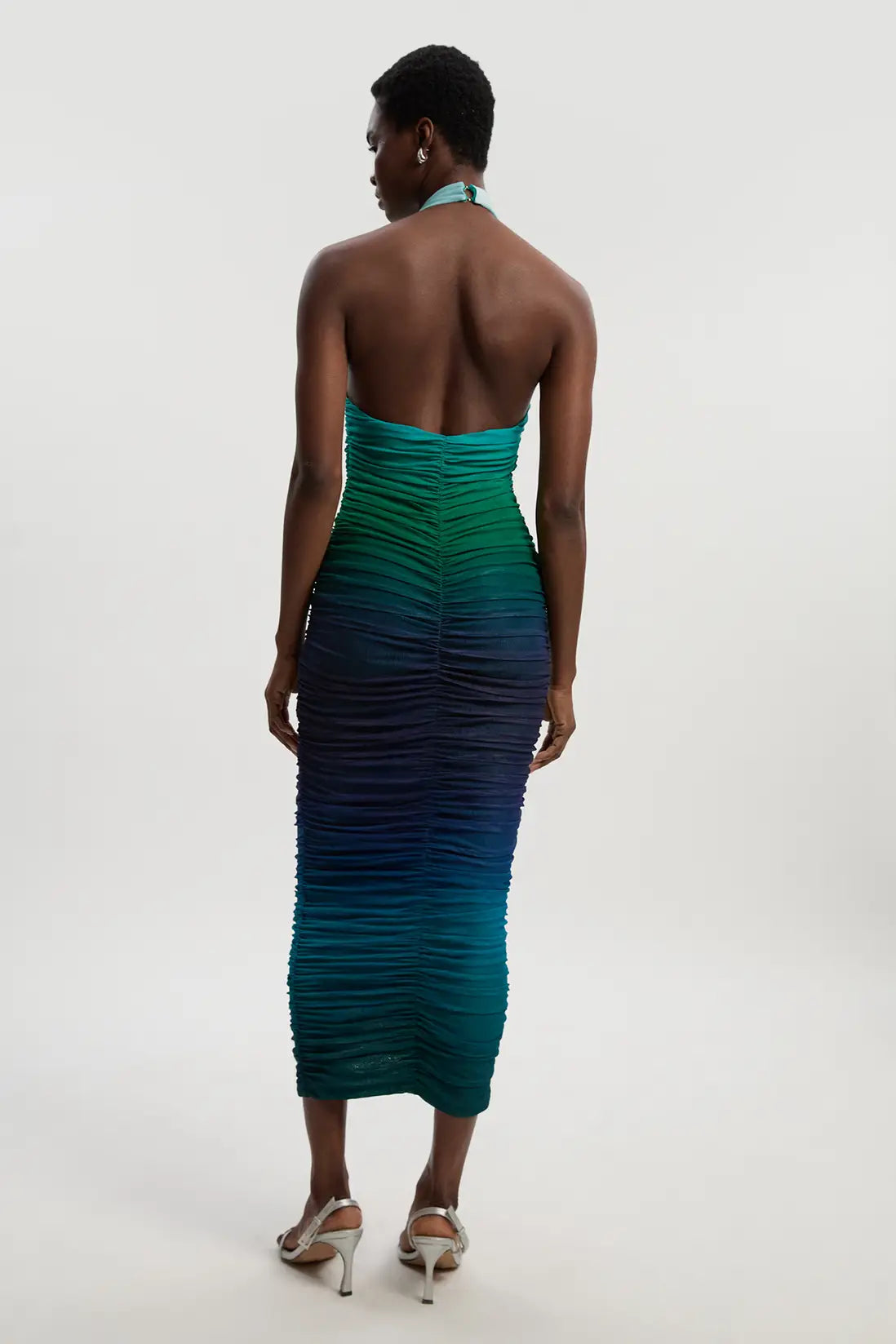 Ocean Ombré Ruched Halter Dress