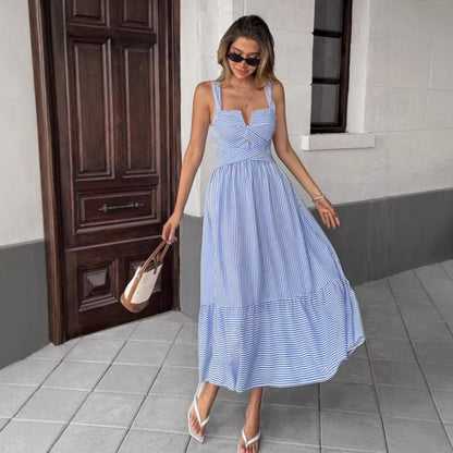 V-neck Striped Spaghetti Straps Dress