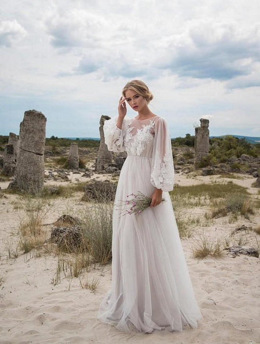 Round Collar Gauze Embroidered One-piece Dress Wedding Dress