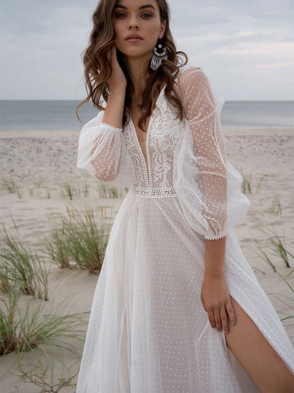 Wish Mesh Split New Light Women's Wedding Dress