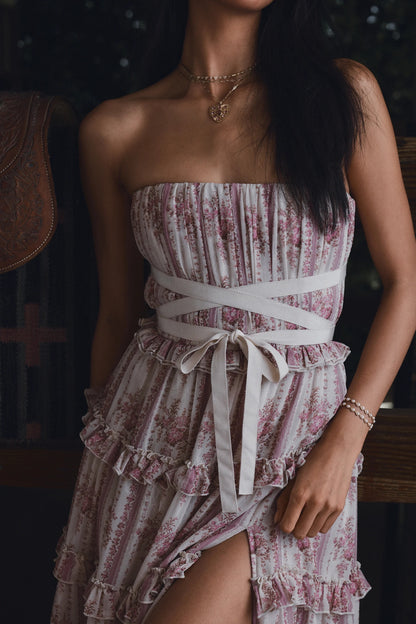 The Shelby Dress in Strawberry Victorian Stripe