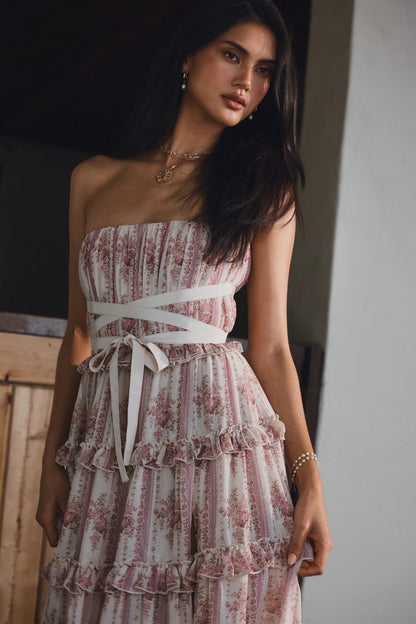 The Shelby Dress in Strawberry Victorian Stripe