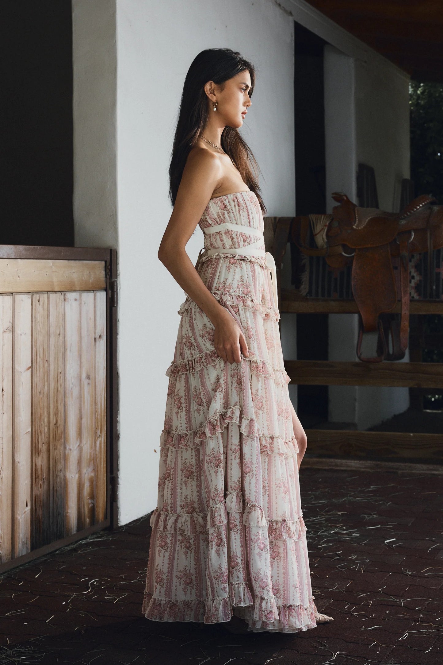The Shelby Dress in Strawberry Victorian Stripe