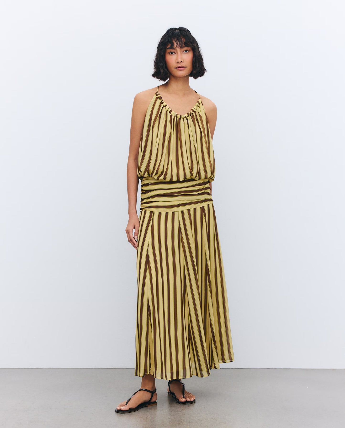 Tan And Yellow Striped Two-Piece Set