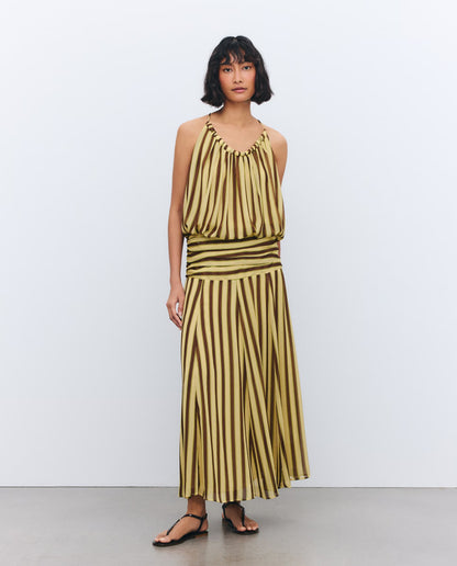 Tan And Yellow Striped Two-Piece Set