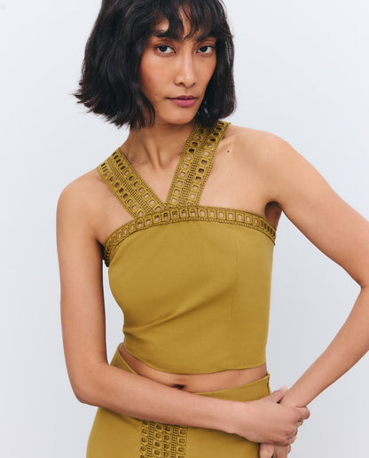 Lace-Trimmed Cut-Out Camisole Dress