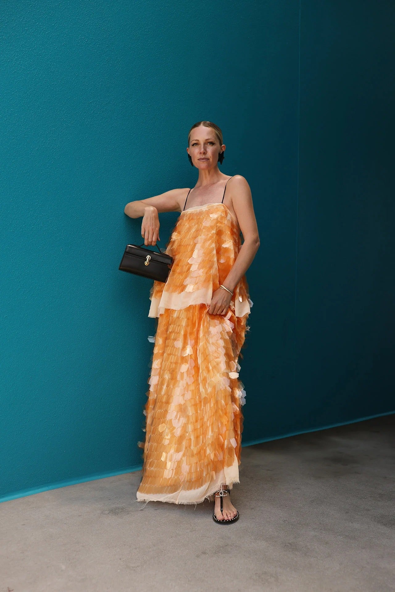 Embellished Shard Sequin Layered Cami Maxi Dress In Peach