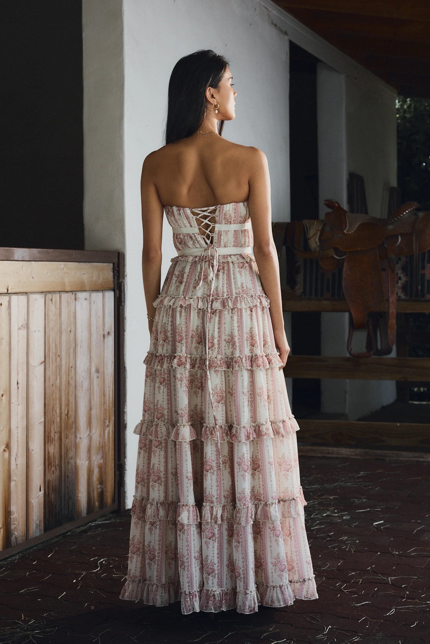 The Shelby Dress in Strawberry Victorian Stripe