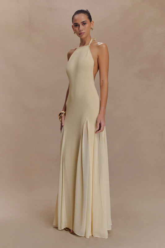 Knit And Mesh Halter Maxi Dress