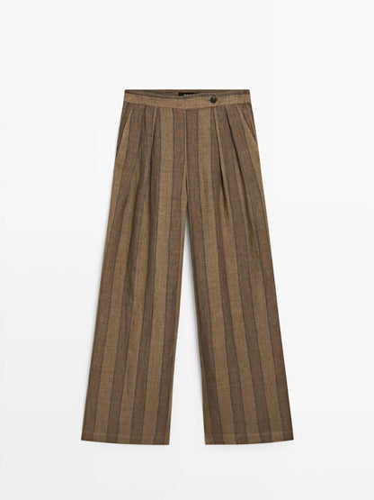 Striped Linen Vest + Wide-Leg Pants