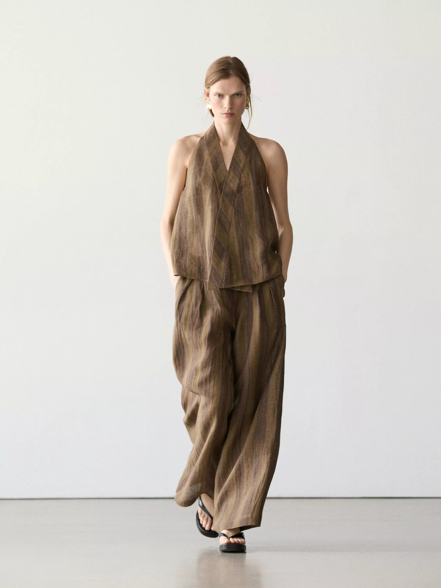 Striped Linen Vest + Wide-Leg Pants