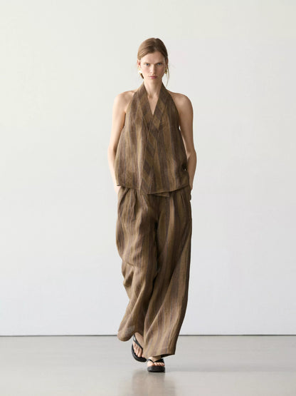 Striped Linen Vest + Wide-Leg Pants