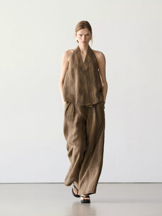 Striped Linen Vest + Wide-Leg Pants