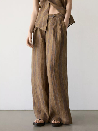 Striped Linen Vest + Wide-Leg Pants