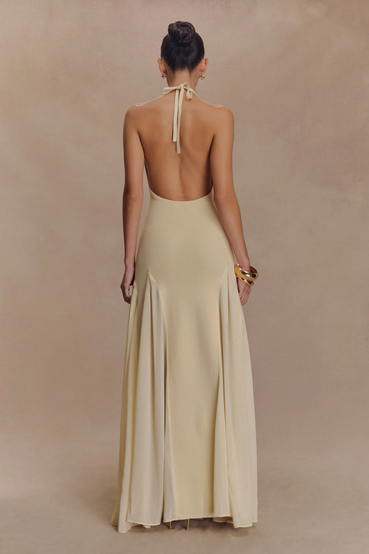 Knit And Mesh Halter Maxi Dress